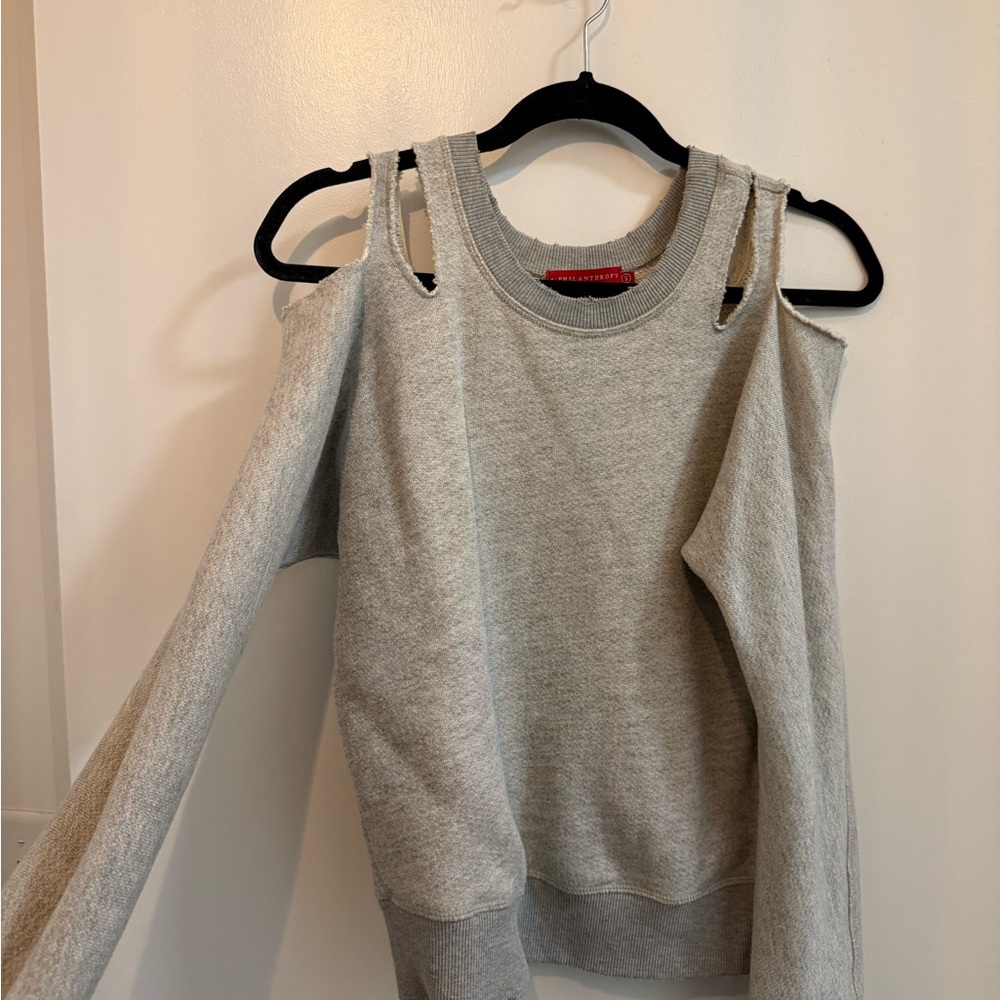 n:PHILANTHROPY Light Gray Off-the-Shoulder Sweater